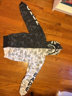 Bape Kids Two-Tone Gray & White Camo Shark Zip Hoodie